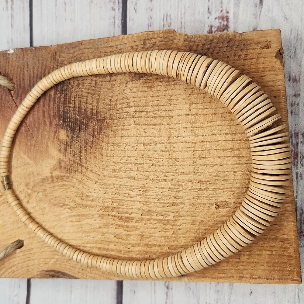 Vintage Tan Wooden Tapered Necklace‎ 19" Long